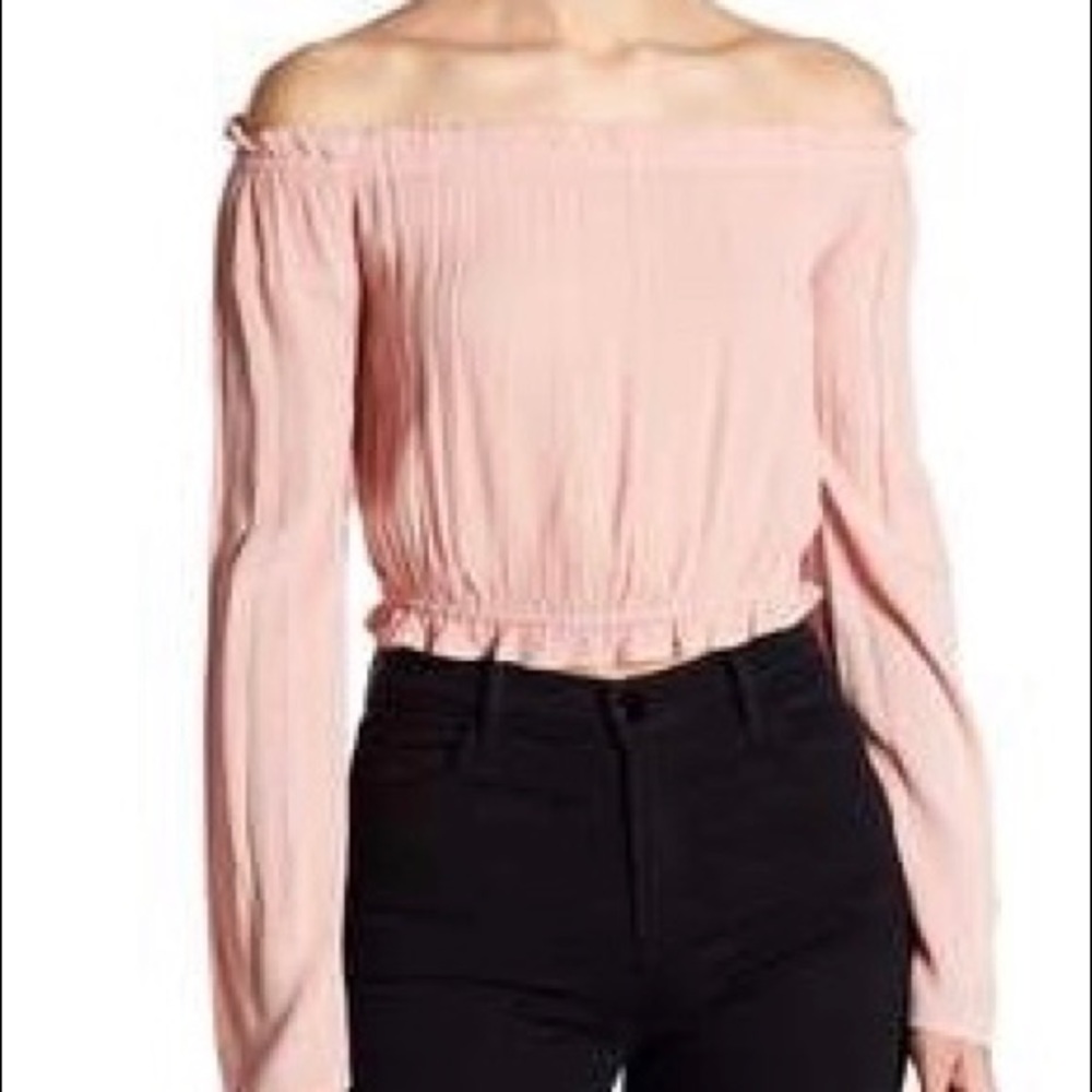Ruffle trim off the shoulder crop top
